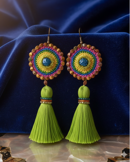 Háčkované dizajnové náušnice "Dúhový sen"